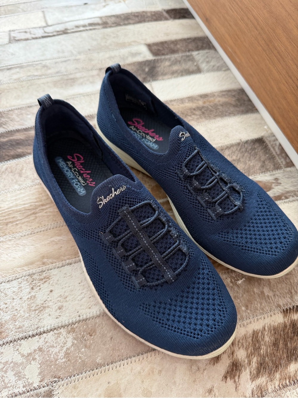 Skechers Women's Slip-On Knit Sneakers in Navy Blue